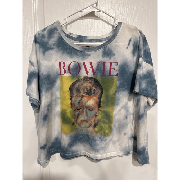 David Bowie Tops - David Bowie Aladdin Sane Tie Dye Graphic Crop Top Tee XXL Blue White Rock Music